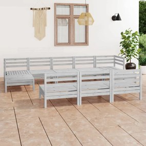10 pcs conjunto lounge de jardim pinho maciço branco