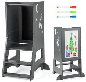 Auxiliar de cozinha para crianças com quadro negro e quadro branco - Natural