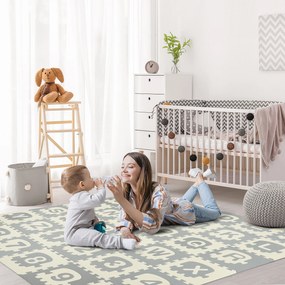 HOMCOM Tapete Puzzle para Bebés 36 Peças 31,5x31,5cm com 26 Letras (A-Z) e Números 0 ao 9 Quebra Cabeça Infantil de 3,24m² Espuma EVA Suave Cinza e Branco