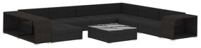 10 pcs conjunto lounge de jardim c/ almofadões vime PE preto