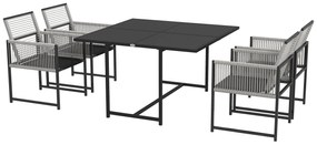 Outsunny Móveis de jardim Conjunto Mesa e Cadeiras com 1 Mesa de Jantar e 4 Cadeiras Encosto Dobrável Tampo de Vidro Temperado | Aosom Portugal