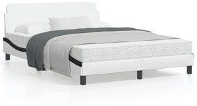 Estrutura cama c/ cabeceira 120x200 couro artif. branco/preto