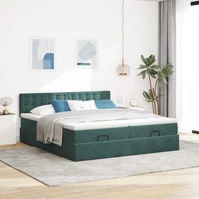 Estrutura de cama otomana com colchão verde escuro Veludo
