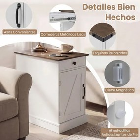 Mesa apoio, mesa cabeçeira 35 x 60 x 62 cm com Estação de Carregamento e Armazenamento Gaveta e Bandeja Removível para Quarto ou Sala Branca