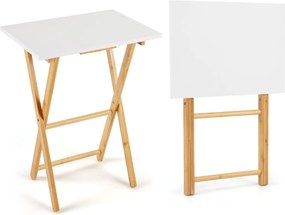 Conjunto de 2 mesas apoio dobráveis de bambu 48 x 35 x 64 cm, refeições e sofá; portátil; ideal para espaços pequenos quarto e sala de estar branco