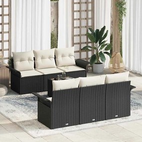 vidaXL Conjunto de Sofá de Jardim de 7 Peças com Almofadas Preto Rattan Sintético