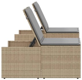 Espreguiçadeiras com mesa 2 pcs vime PE bege