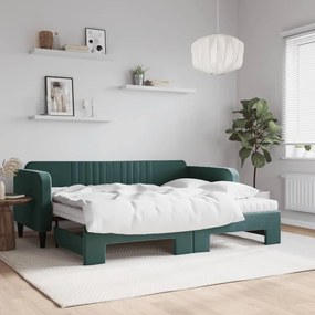vidaXL Sofá-cama c/ gavetão e colchões 90x200cm veludo verde-escuro