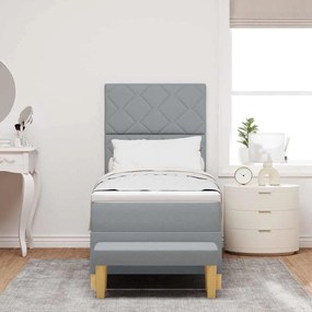 Cama Box com Colchão e Banco Cinza Claro 80x200 cm Tecido