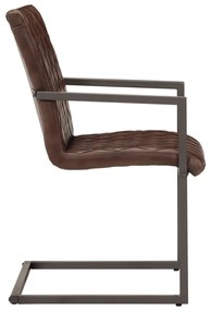 Cadeiras de jantar cantilever 2 pcs couro genuíno castanho