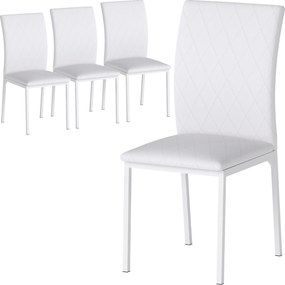 Conjunto de 4 cadeiras de sala de jantar e de cozinha (MESA NÃO INCLUIDA), com estofo em losango e pés de metal, 41 x 50 x 91 cm, brancas