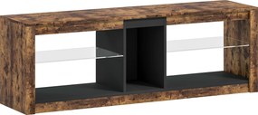 HOMCOM Móvel para TV com luzes LED e comando remoto, prateleiras e compartimentos abertos, 140x35x47cm, castanho | Aosom Portugal
