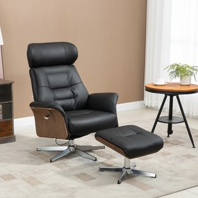 Poltrona relax com apoio para os pés, poltrona de relaxamento com encosto reclinável e apoio para a cabeça ajustável, 80 x 84 x 108 cm, preta