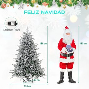 Árvore de Natal artificial 186cm com estrutura articulada 8 modos de iluminação Luzes LED multicoloridas Verde e Branca