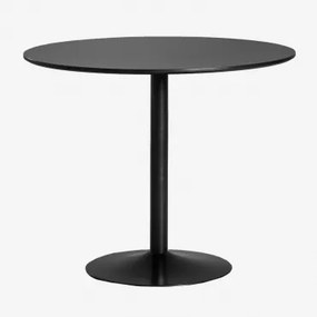 Mesa De Jantar Redonda Em Mdf E Ferro Yvetta Preto & Preto & Ø90 Cm - Sklum