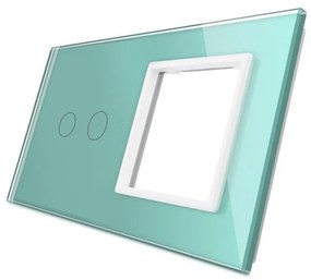 Frente interruptor tátil 2 botões e tomada, Painel verde vidro temperado