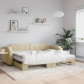 Sofá-cama c/ gavetão e colchões 100x200 cm tecido cor creme