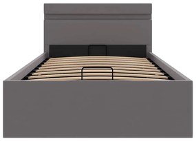 Cama hidráulica c/ arrumação LED 90x200cm couro artifi. cinza