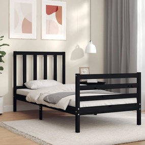 Estrutura de cama com cabeceira 100x200 cm madeira maciça preto