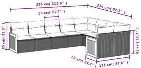 9 pcs conjunto de sofás p/ jardim c/ almofadões vime PE preto