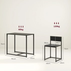 Conjunto de mesa e cadeiras, mesa de jantar de 3 peças com 2 cadeiras encaixáveis, para cozinha, sala de estar ou casa, preto