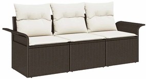 Conjunto de Sofá de Jardim vidaXL 3 Peças com Almofadas Castanho Polí