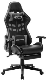 Cadeira gaming c/ apoio de pés couro artificial preto/cinzento