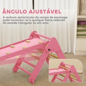 Triângulo de Escalada 7 em 1 com Arco e Rampa Escalada para Crianças de Madeira Dobrável para 18-48 Meses 188x70 cm Rosa