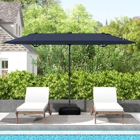 Guarda-sol jardim Duplo 4 x 2 m com Luzes Solares com base e Manivela Azul Marinho