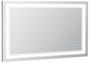 kleankin Espelho Casa de Banho com Luz LED com Interruptor Tátil 3 Luzes Ajustáveis Função de Memória 100x60cm Prata
