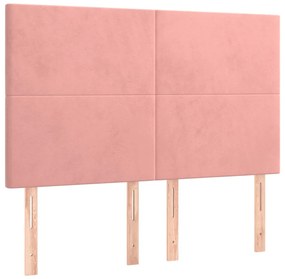 Cama box spring c/ colchão/LED 140x190 cm veludo rosa