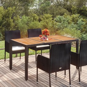 vidaXL Mesa de jardim com tampo de madeira 150x90x75 cm vime PE preto
