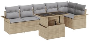 Conjunto de Sofá de Jardim vidaXL de 7 Peças com Almofadas Bege Rattan