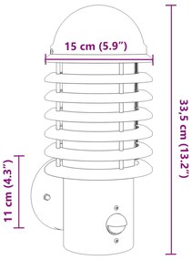 Candeeiro de parede p/ exterior com sensor aço inoxidável preto