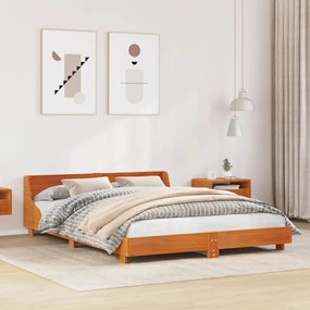 Cama sem colchão 140x200 cm madeira pinho maciça castanho-mel