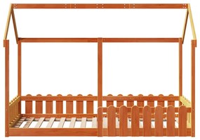 Cama infantil formato casa 80x200 cm pinho maciço castanho-mel