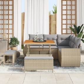 Conjunto de Sofá de Jardim vidaXL de 8 Peças com Almofadas Bege Polyra