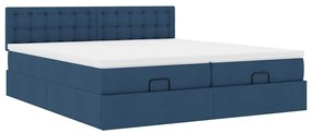 Estrutura de cama otomana com colchões 200x200cm tecido azul