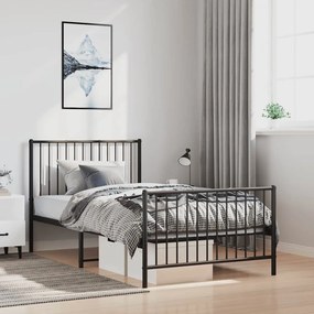 Estrutura de cama com cabeceira e pés 100x190 cm metal preto