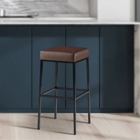 Banco de bar Montreal em couro sintético e com estrutura preta 37 x 78 x 37 cm Castanho