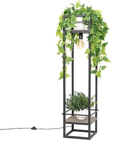 Candeeiro de pé industrial preto com madeira - Cage Rack Industrial