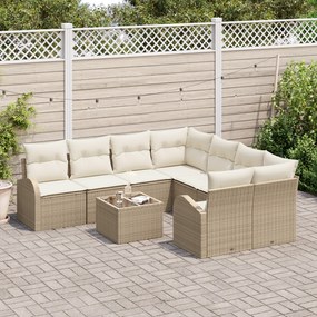 Conjunto de Sofá de Jardim vidaXL com Almofadas Bege Rattan Poli de 9