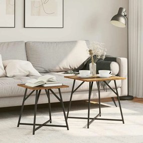 Conjunto de Mesas Laterais 2 pcs Madeira Velha, Madeira de Engenharia e Metal