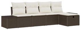 Conjunto de Sofá de Jardim com Almofadas Marrom Rattan Poliéster