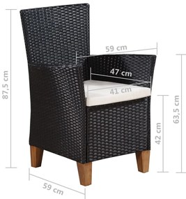 7 pcs conjunto de jantar para jardim vime PE preto e castanho