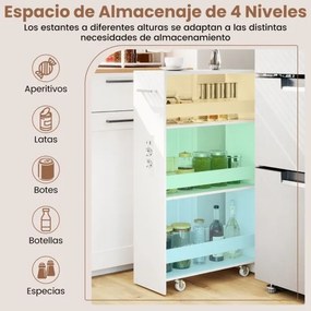 Carrinho cozinha estreito de 20 cm com estação de carregamento de 4 níveis Branco