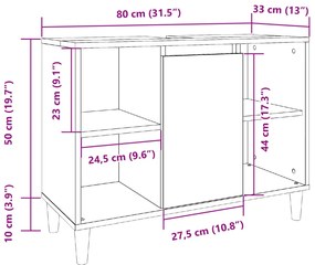 Armário p/ casa banho 80x33x60cm deriv. madeira carvalho sonoma