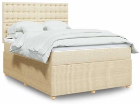 vidaXL Cama com molas/colchão 160x200 cm tecido cor creme