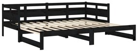 Estrutura sofá-cama de puxar pinho maciço preto 2x(90x190) cm