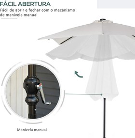 Chapéu de Sol com Luzes LED 268x205x248 cm Chapéu de Sol de Jardim Inclinável até 45° e Abertura a Manivela Creme
